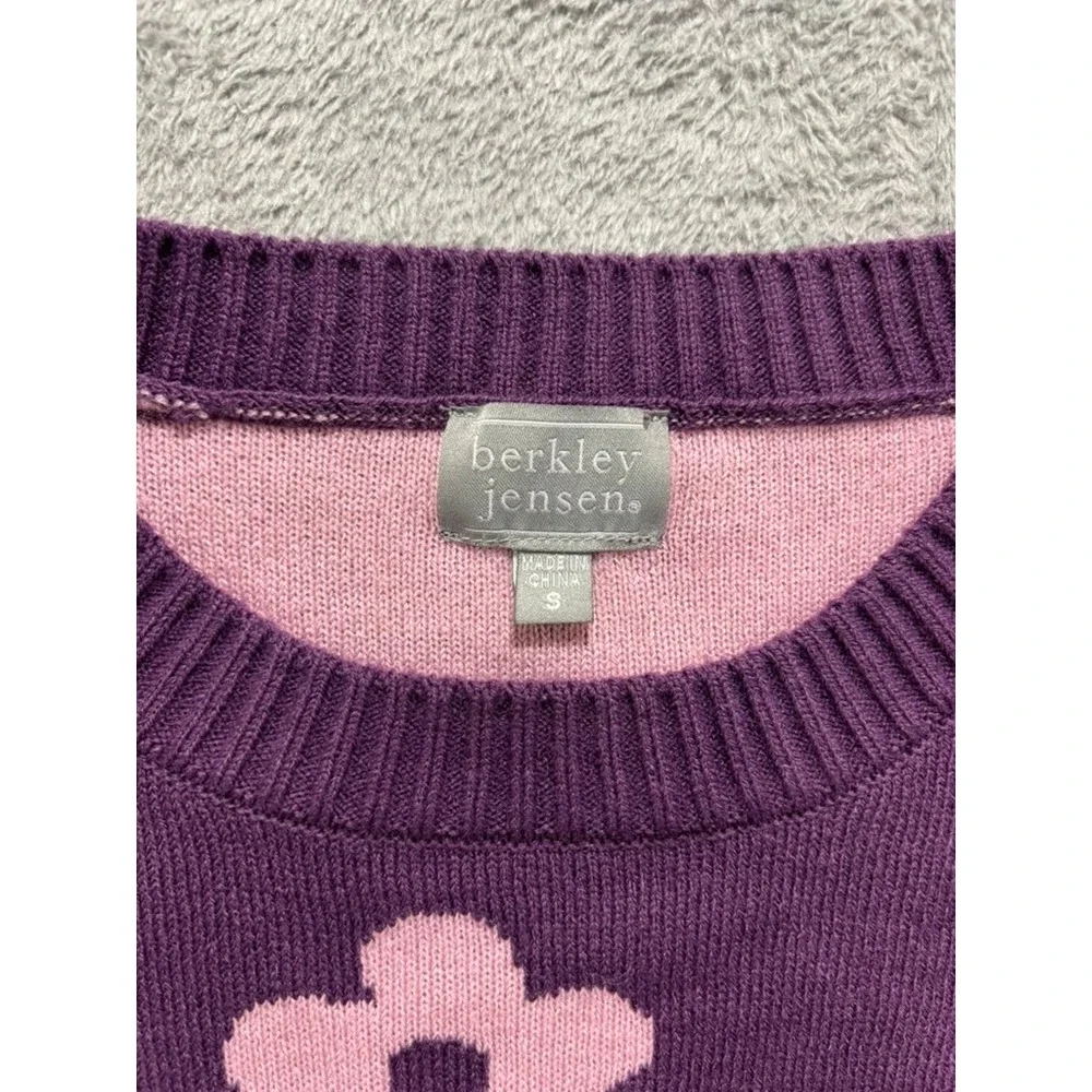 Berkley Jensen Sweater Women Small Floral Crewneck Purple Pink Knit - Picture 5 of 9